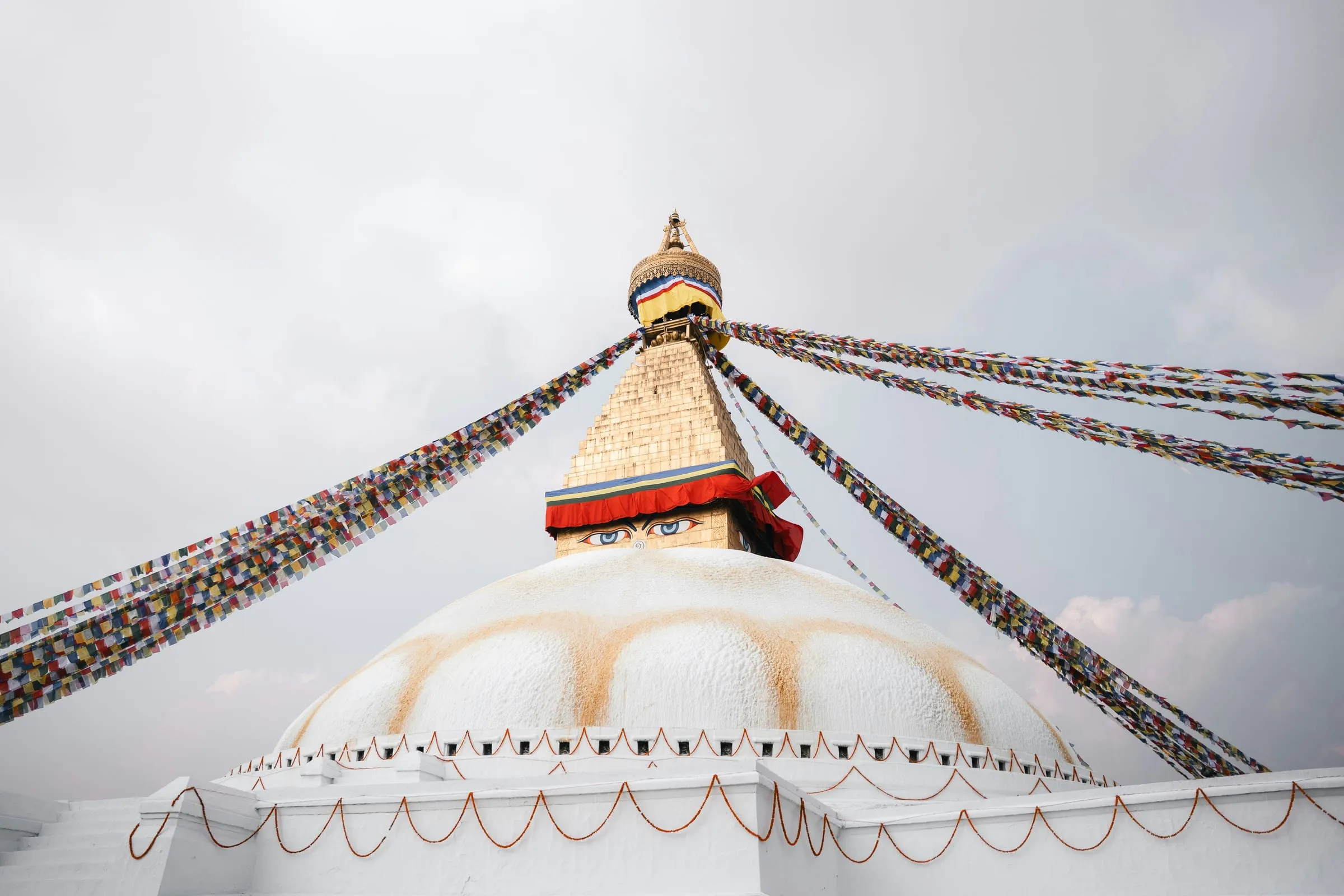Boudhanath stupa and prayer flags in Kathmandu, Nepal